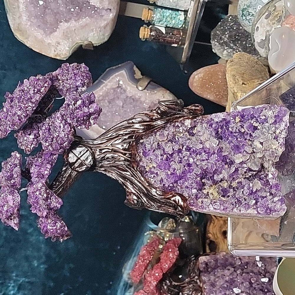 7"H 1.7lbs | Amethyst Crystal Bonsai Tree With Calcite Druzy | From Brazil